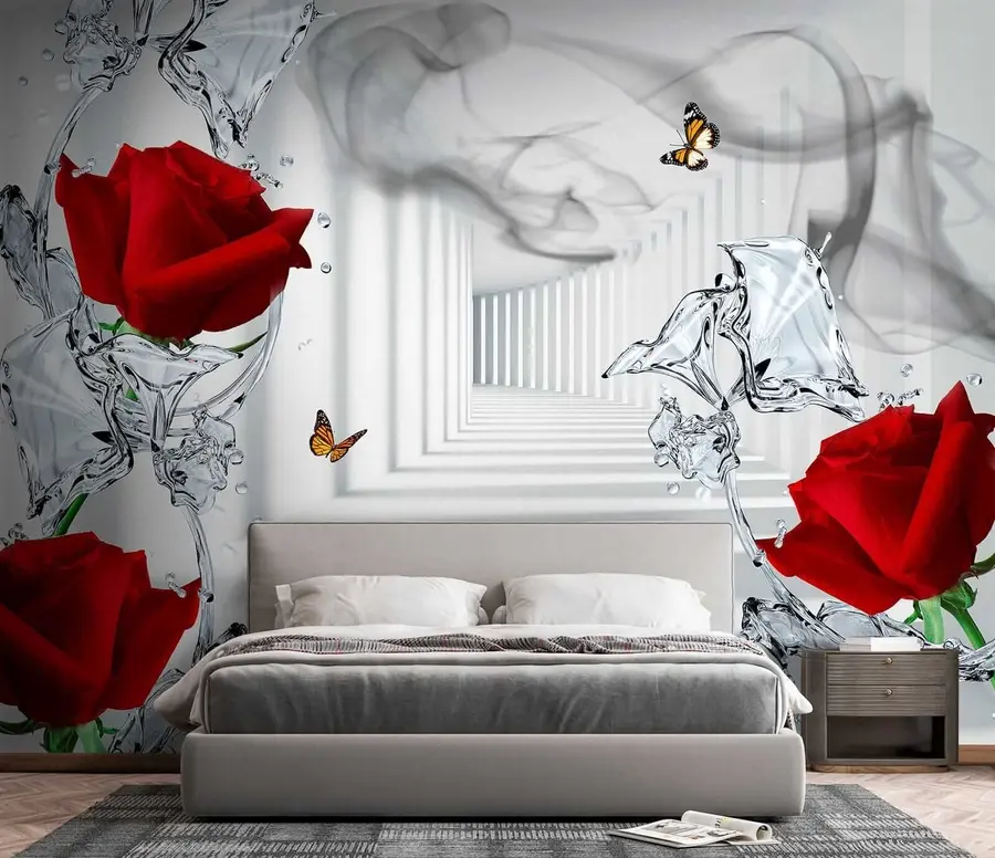wall murals Red roses and water splash u41092