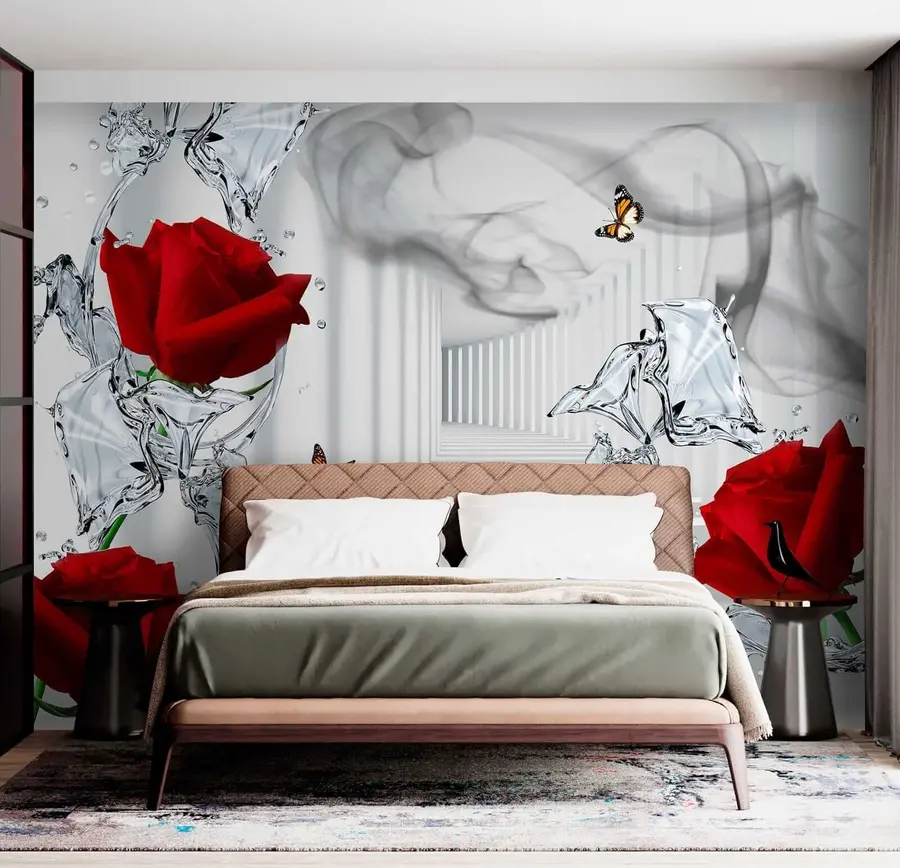 wall murals Red roses and water splash u41092