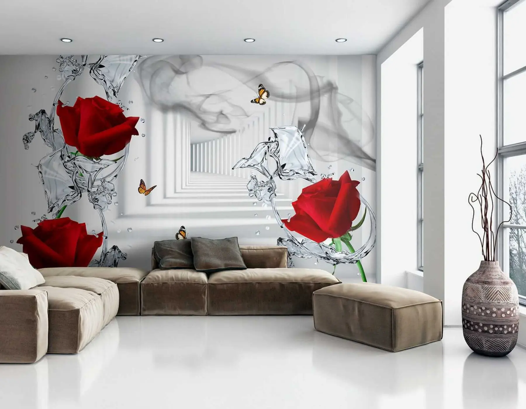 wall murals Red roses and water splash u41092