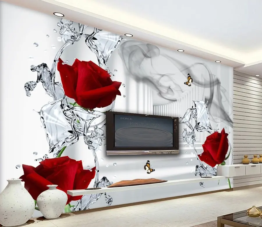 wall murals Red roses and water splash u41092