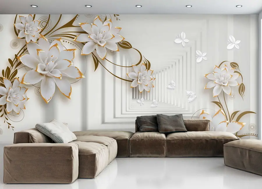 wall murals Flowers and butterflies in a light tunnel u47046