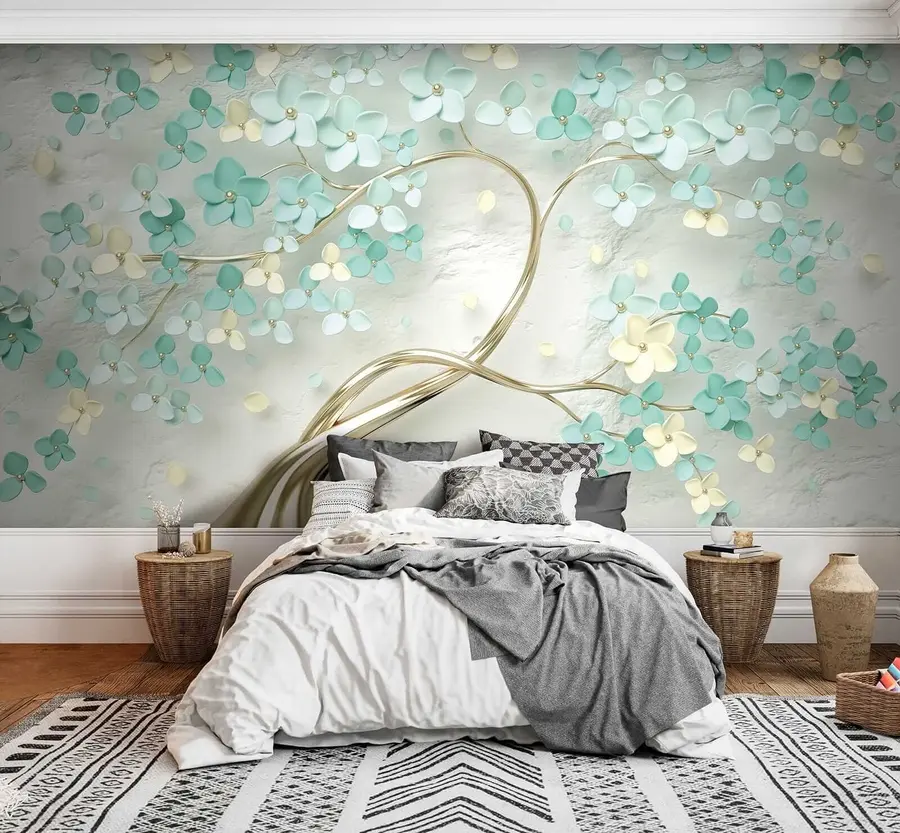 wall murals Tree with blue flowers u52550