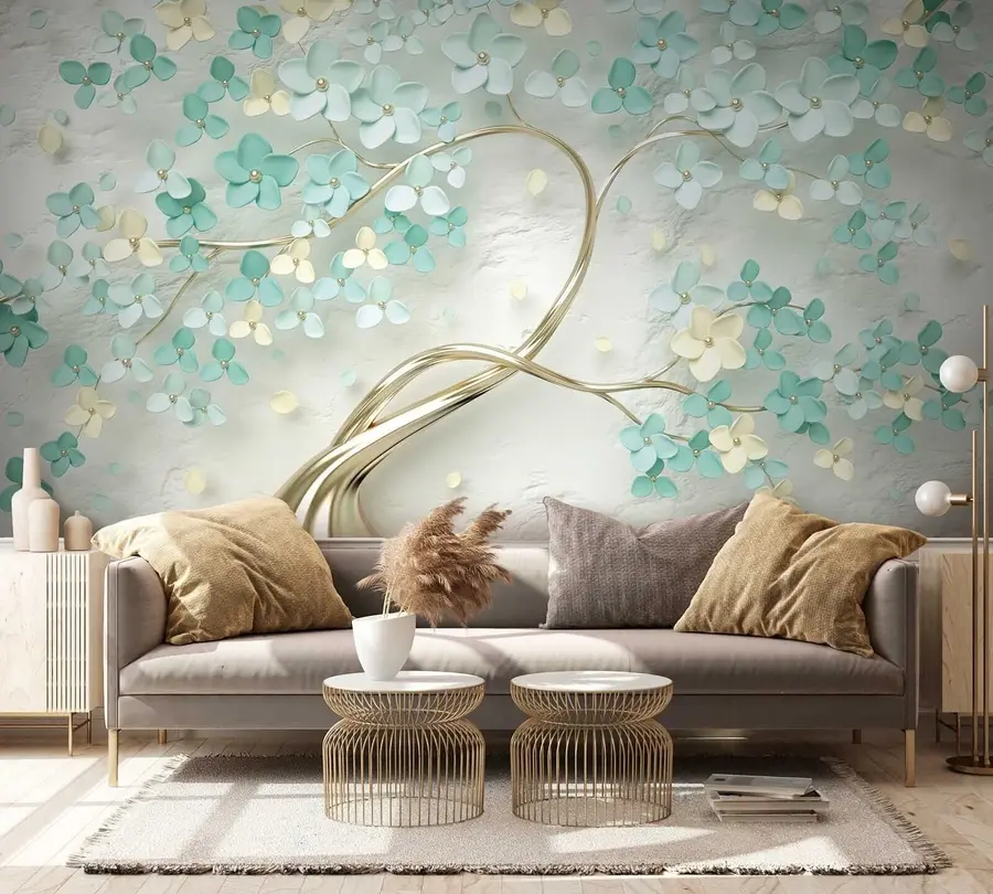 wall murals Tree with blue flowers u52550