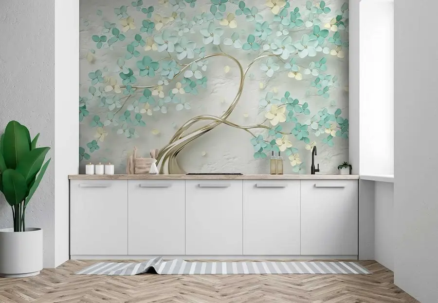 wall murals Tree with blue flowers u52550