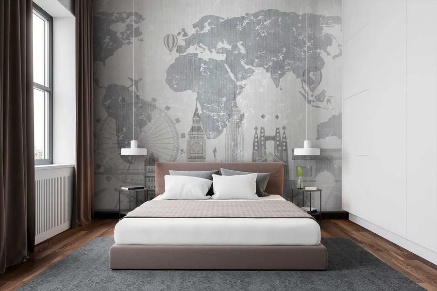 wall murals World Map in Gray Tones u53138