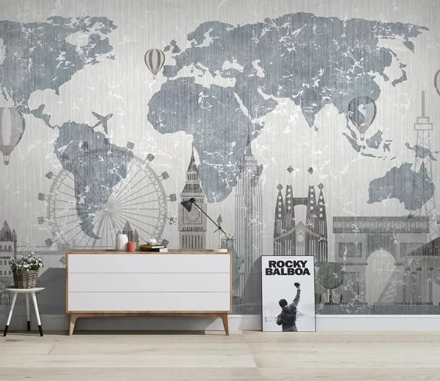 wall murals World Map in Gray Tones u53138