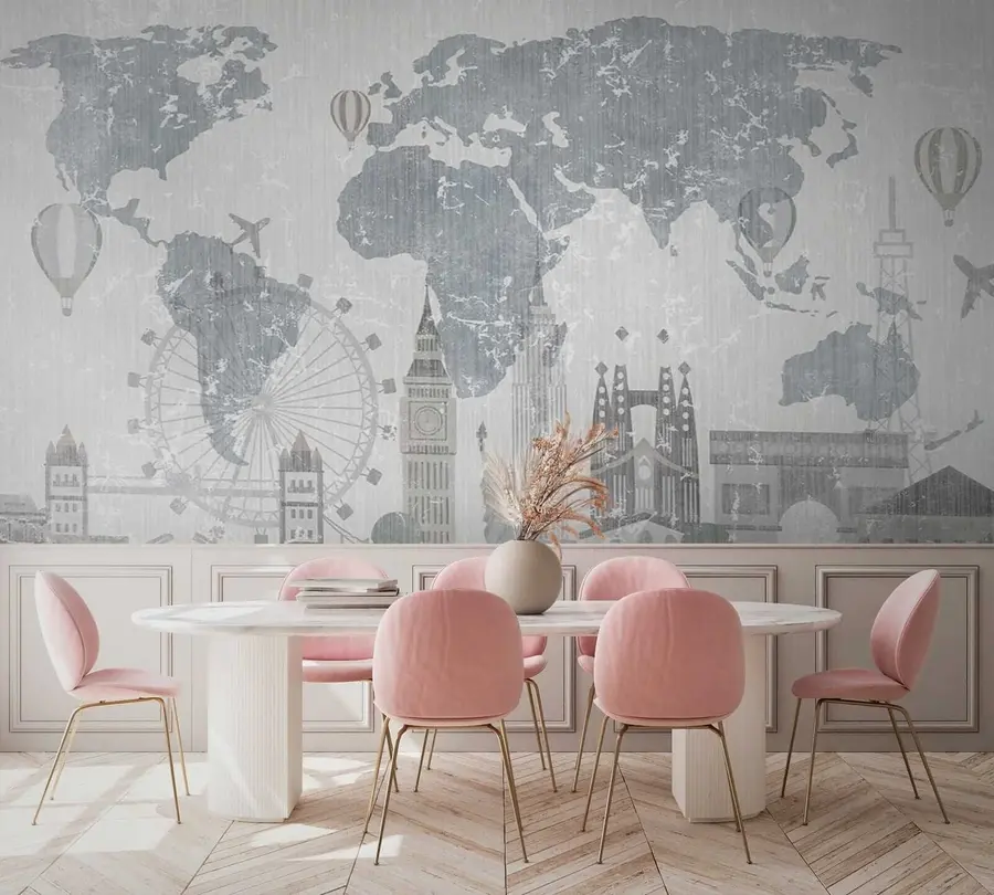 wall murals World Map in Gray Tones u53138