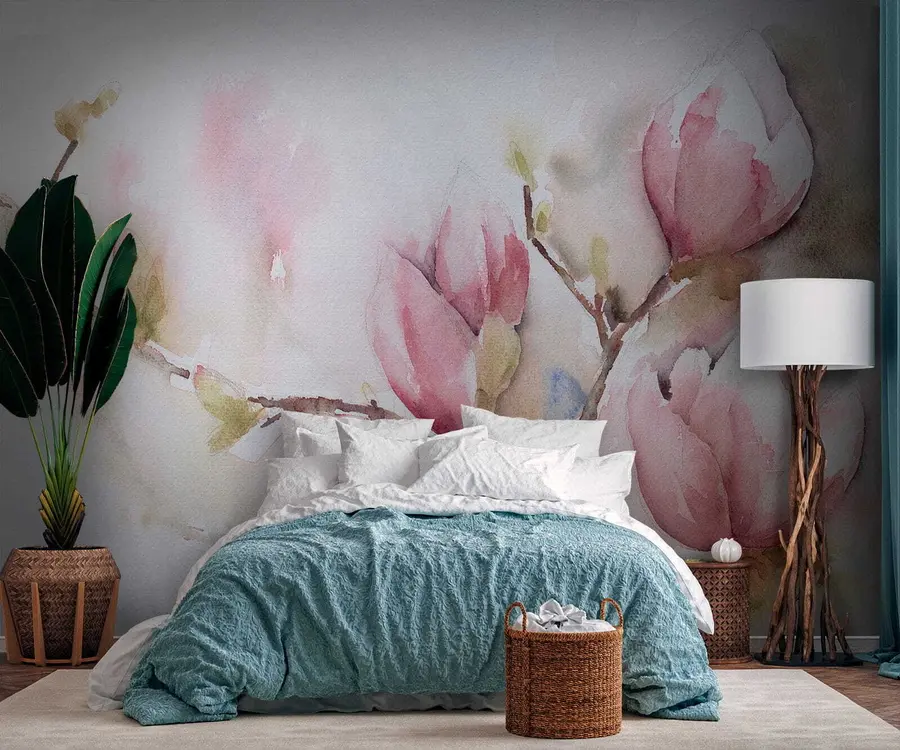 wall murals Magnolias bloom, watercolor painting u53757