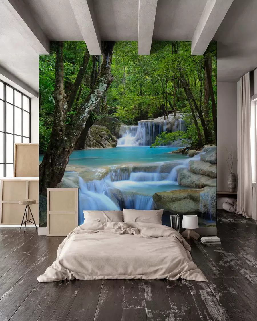 wall murals Waterfall rapids in the forest u54260