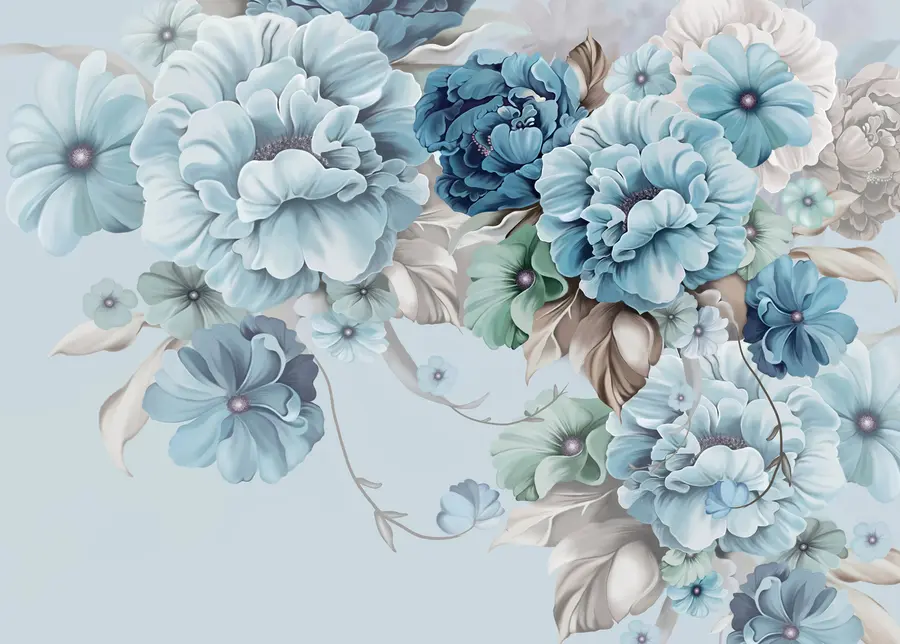 wall murals Delicate blue flowers u59900