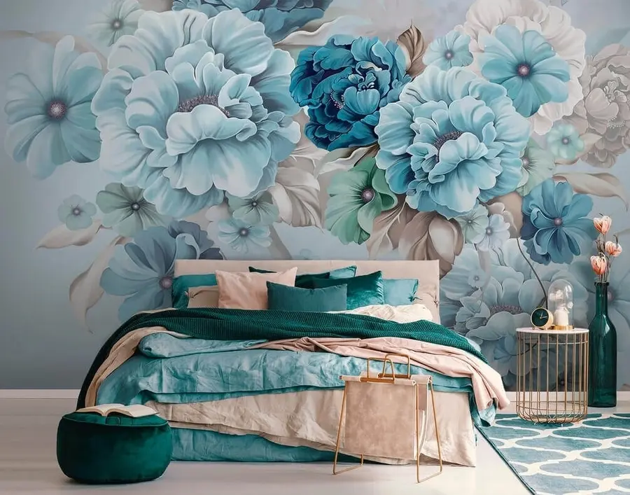 wall murals Delicate blue flowers u59900