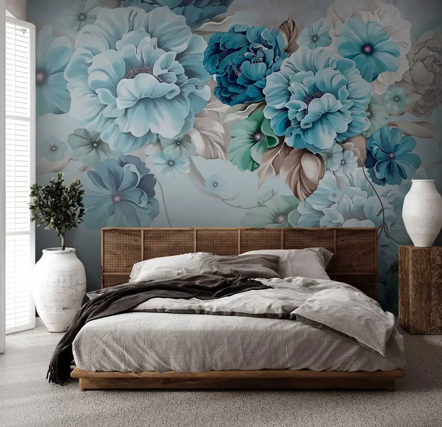 wall murals Delicate blue flowers u59900
