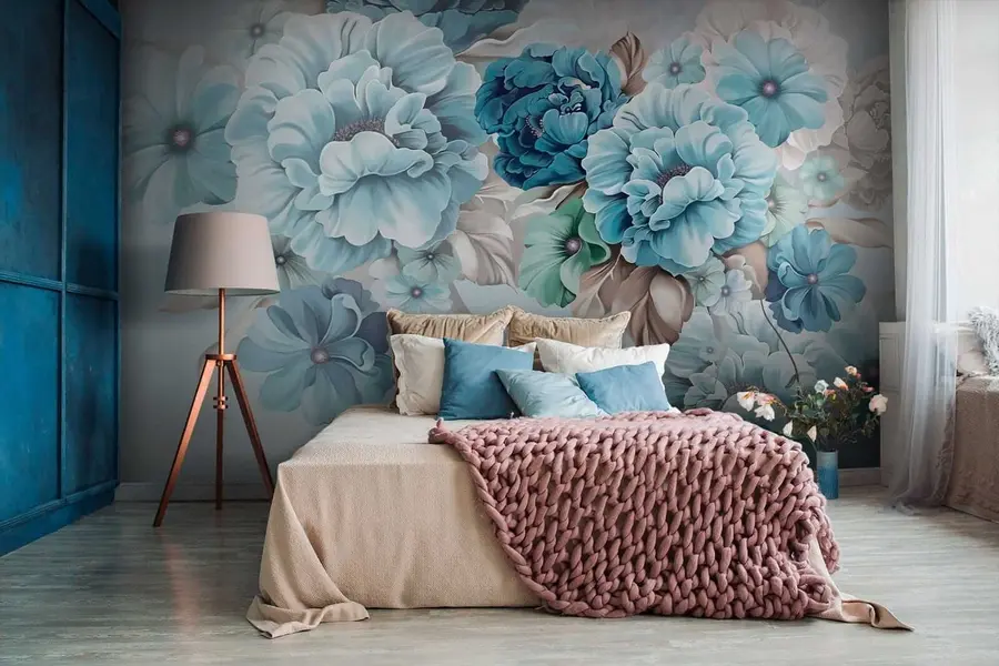 wall murals Delicate blue flowers u59900