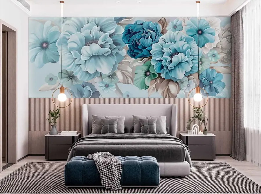 wall murals Delicate blue flowers u59900
