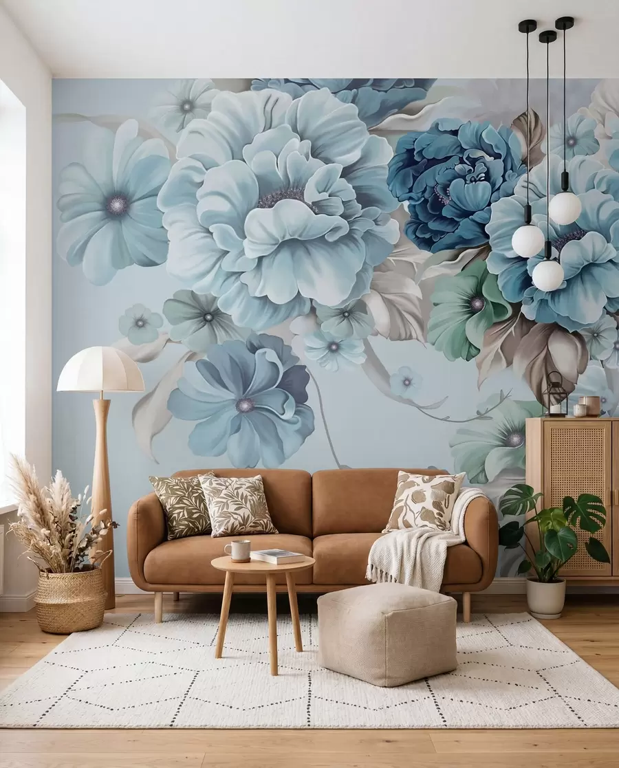wall murals Delicate blue flowers u59900