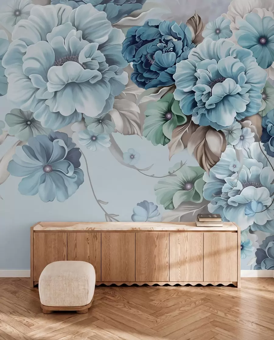 wall murals Delicate blue flowers u59900