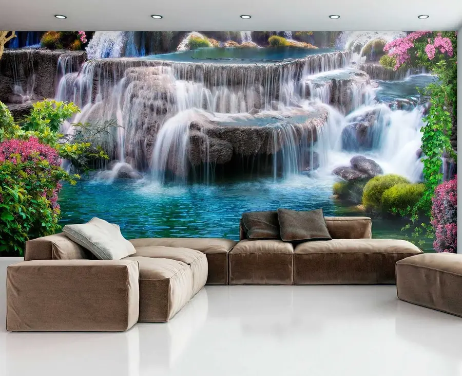wall murals Waterfall and flowering trees u60065