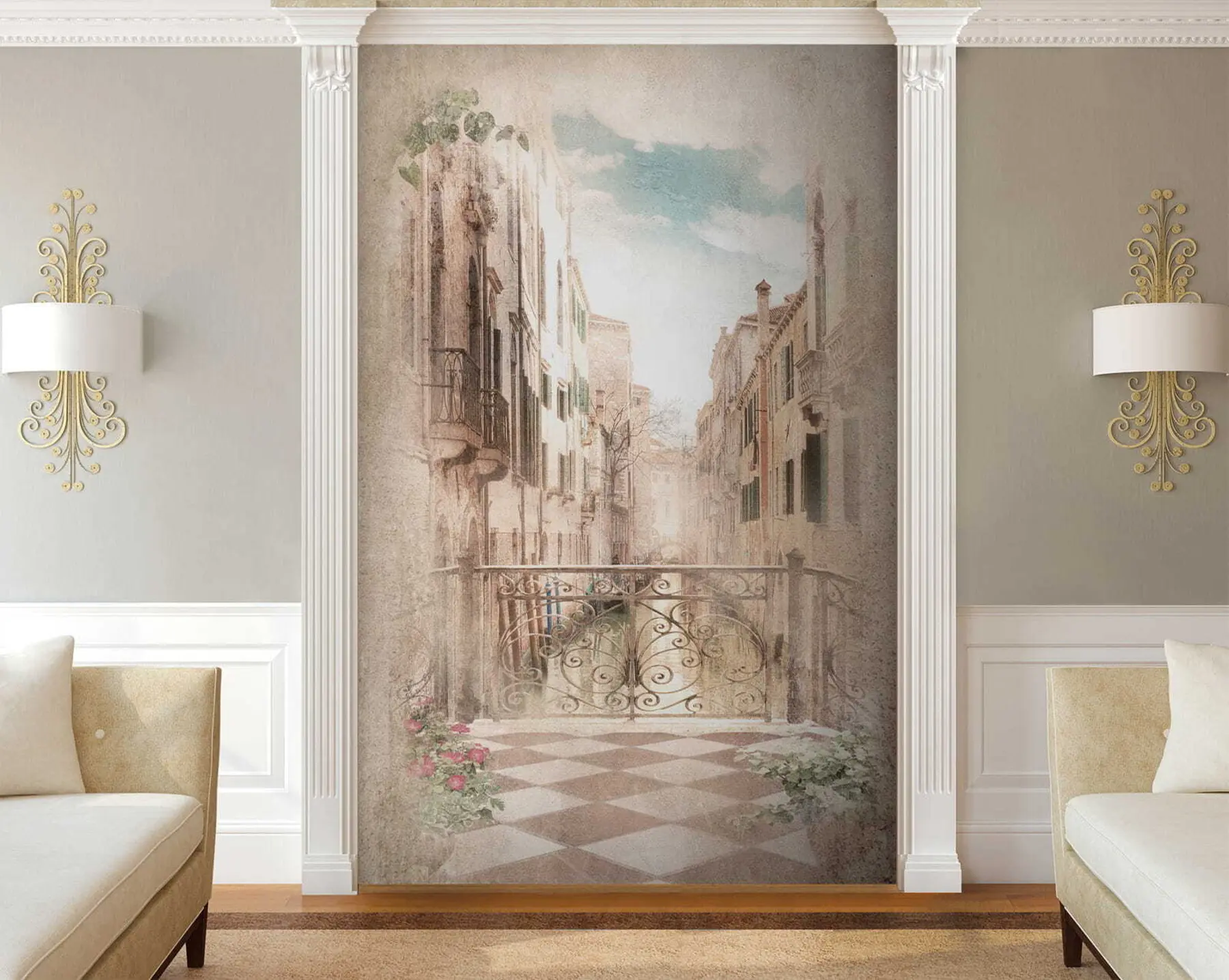 wall murals Cloud, building and plant u60320