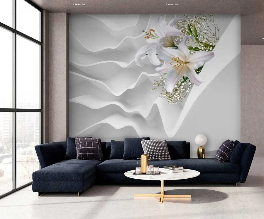 wall murals Lilies and textured wall u60451