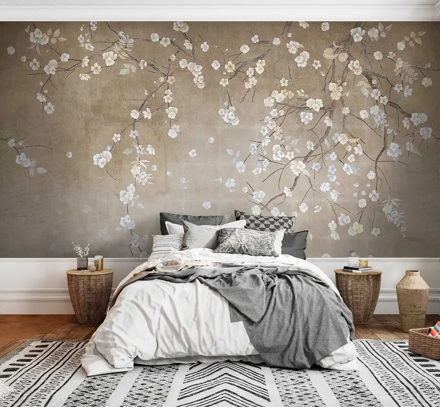 wall murals Flowering tree on a shabby wall u61369