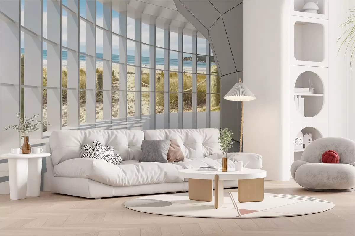 wall murals 3D corridor with sea view u70513