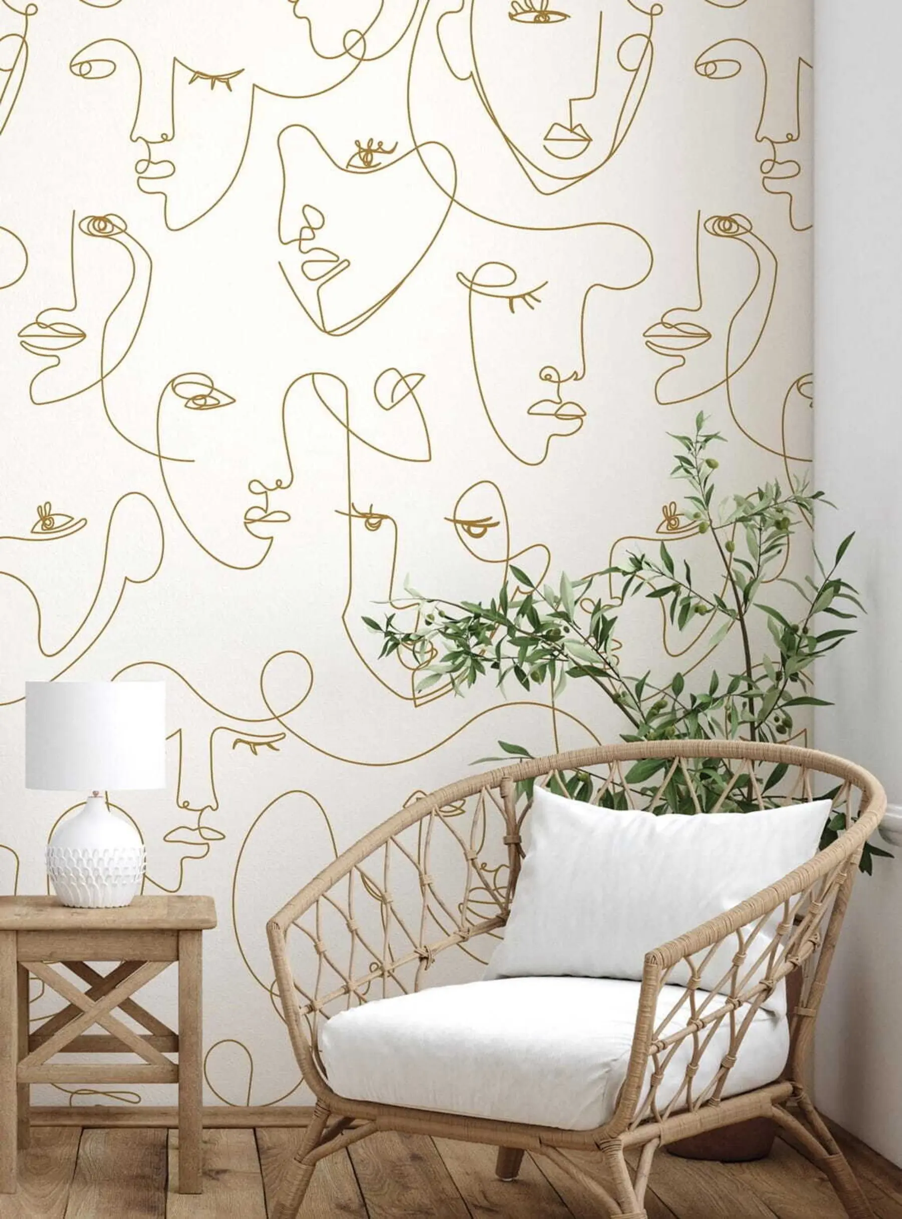 wall murals People's faces pattern line art u53276