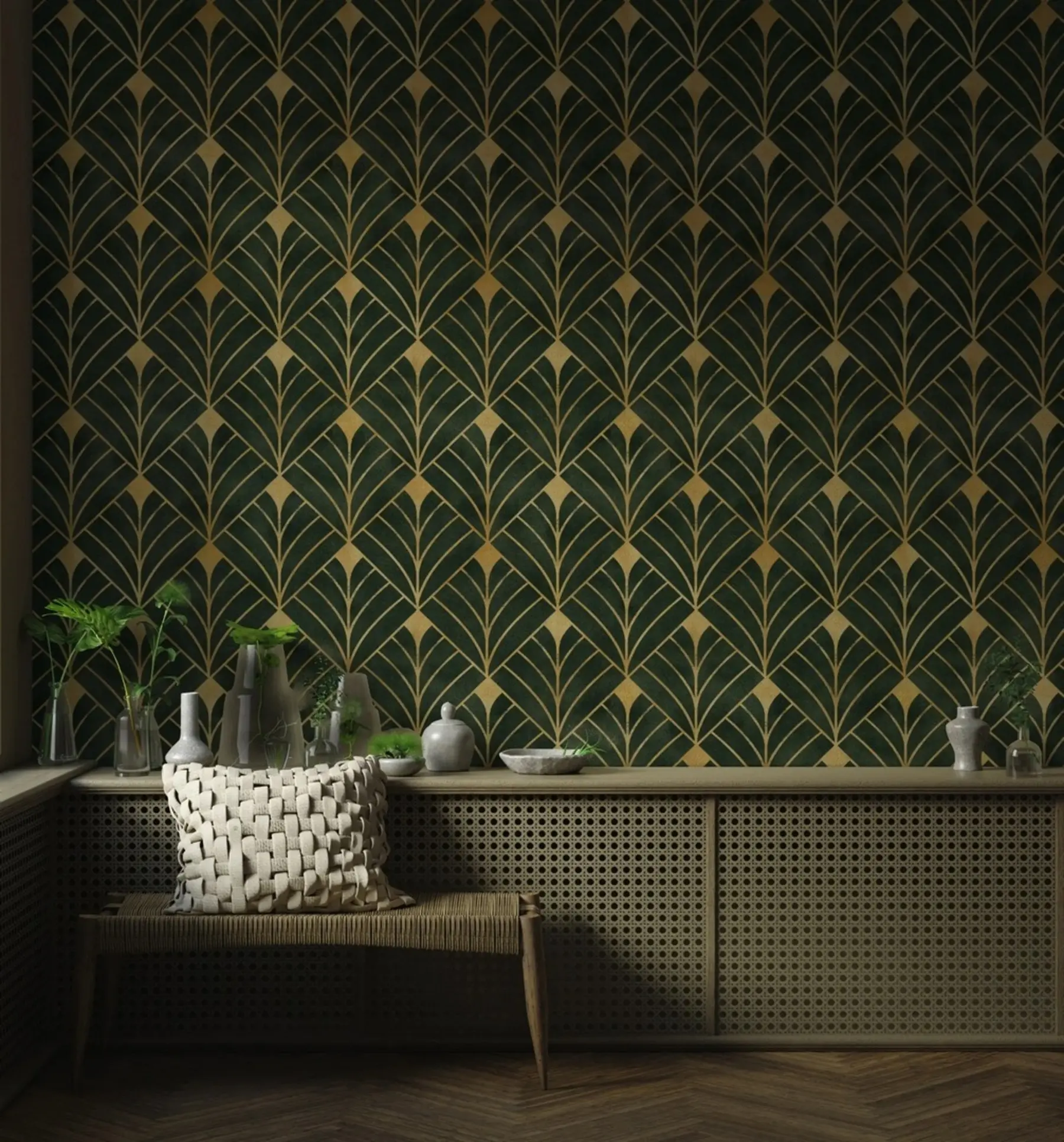 wall murals Geometric pattern on an emerald background u71347