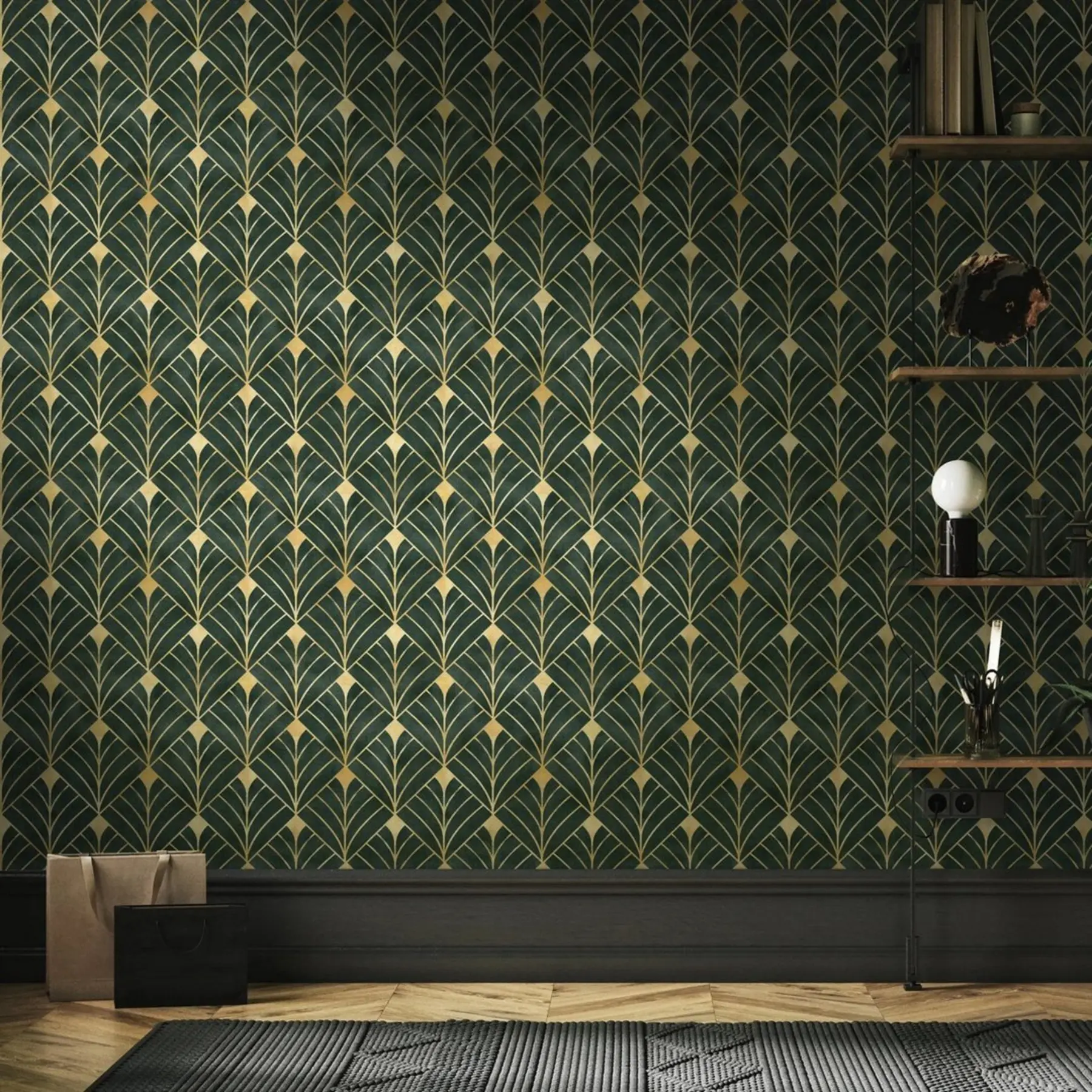 wall murals Geometric pattern on an emerald background u71347