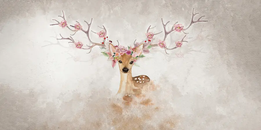 wall murals Deer with flowers on their antlers u04671d2