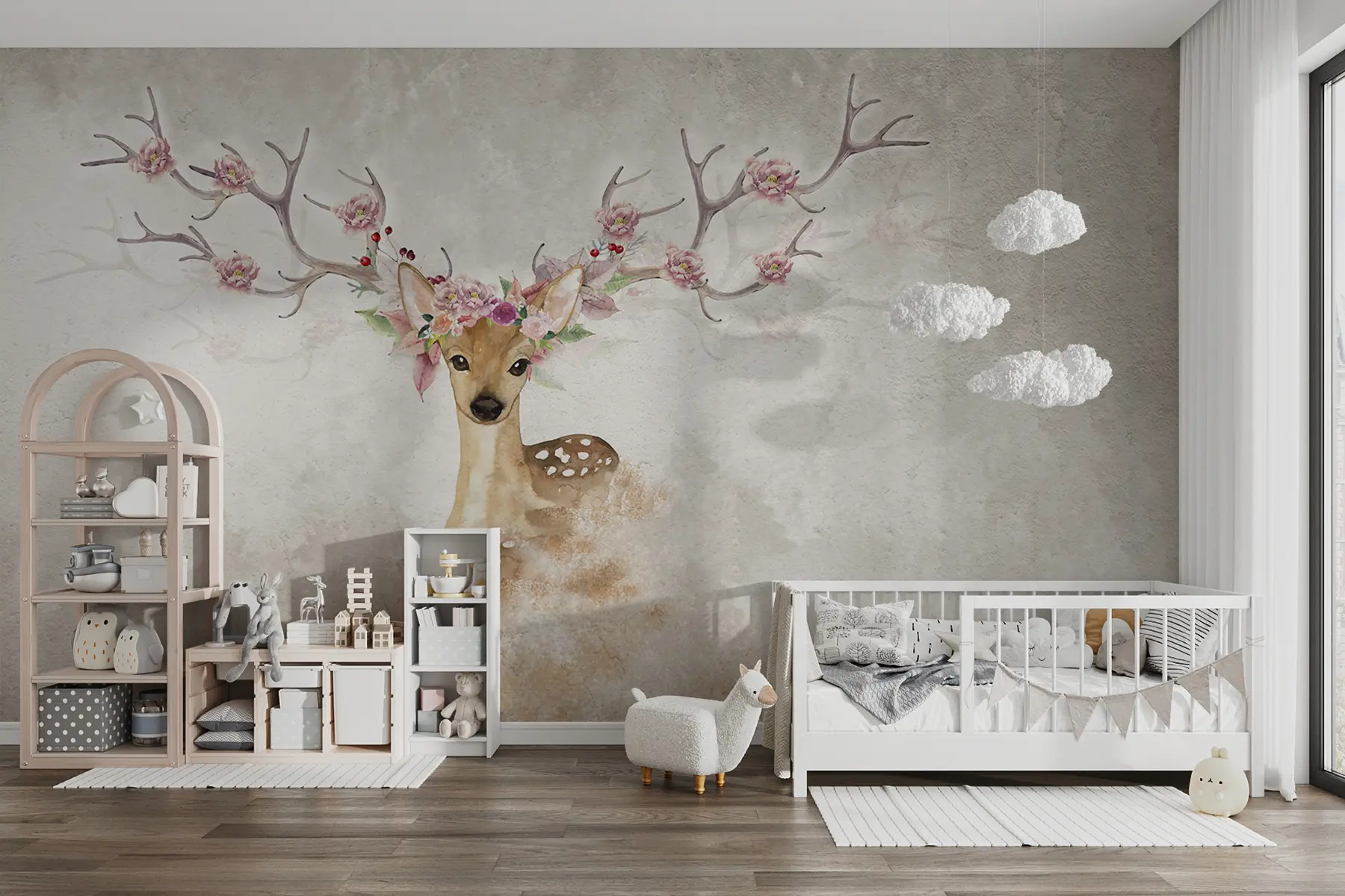 wall murals Deer with flowers on their antlers u04671d2