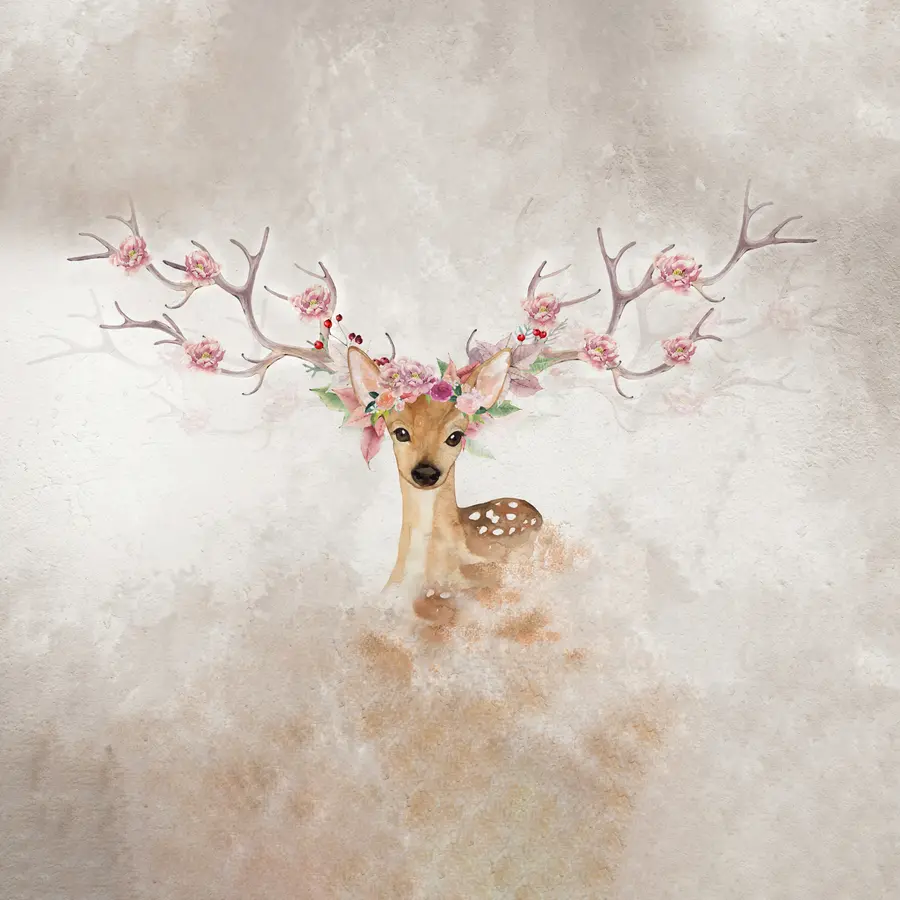 wall murals Deer with flowers on their antlers u04671d1
