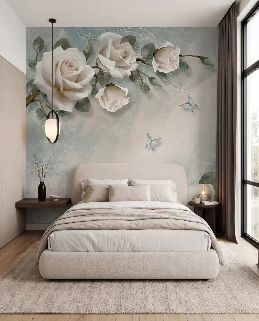 wall murals A branch of the cream rose u31353d1