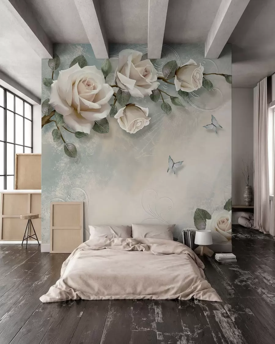 wall murals A branch of the cream rose u31353d1