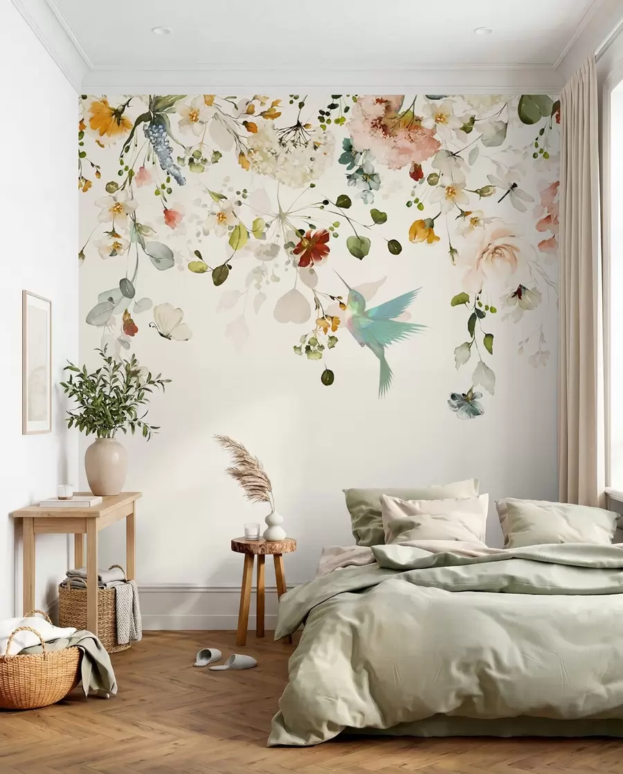 wall murals Flowers and hummingbirds u59610d2