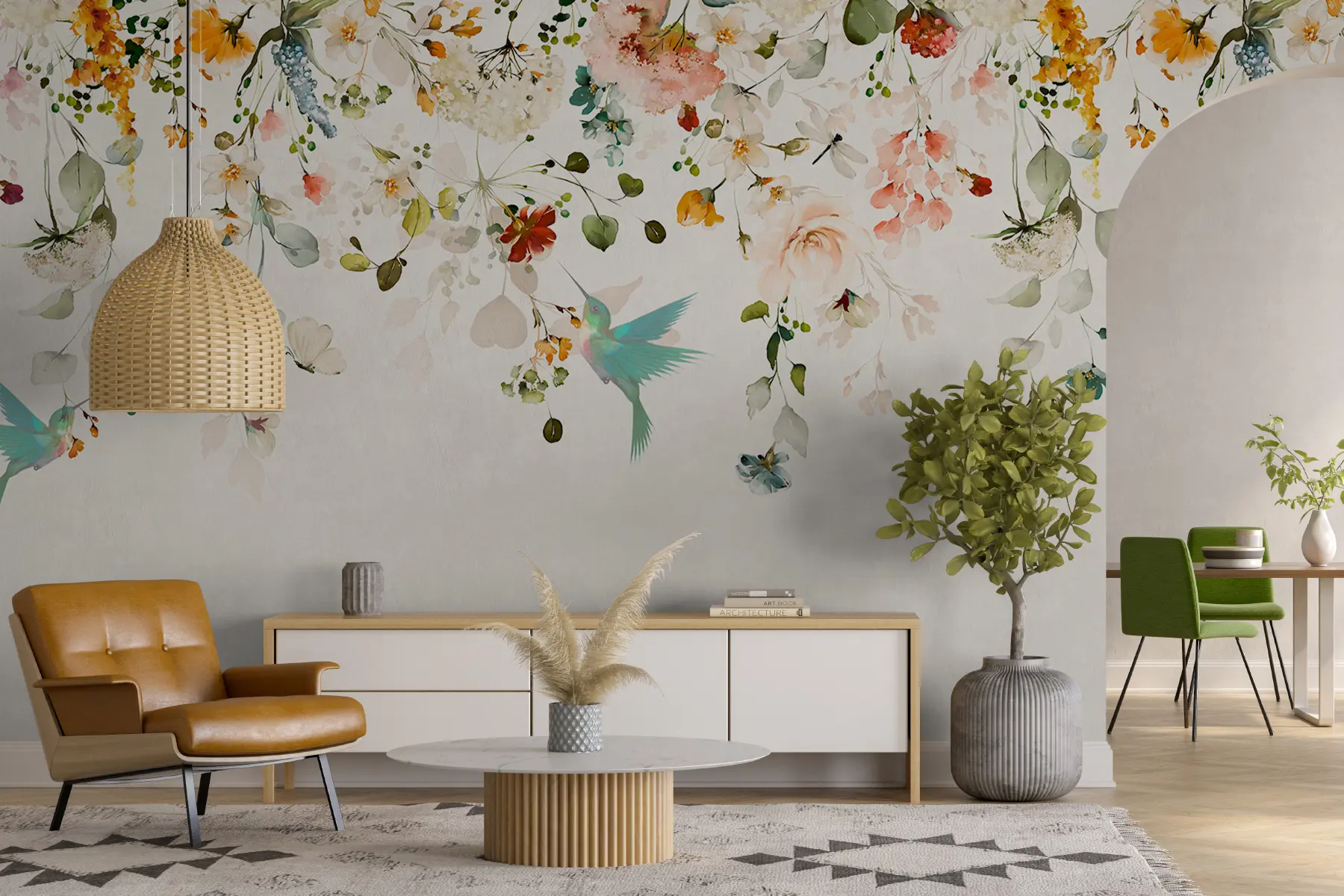 wall murals Flowers and hummingbirds u59610d2