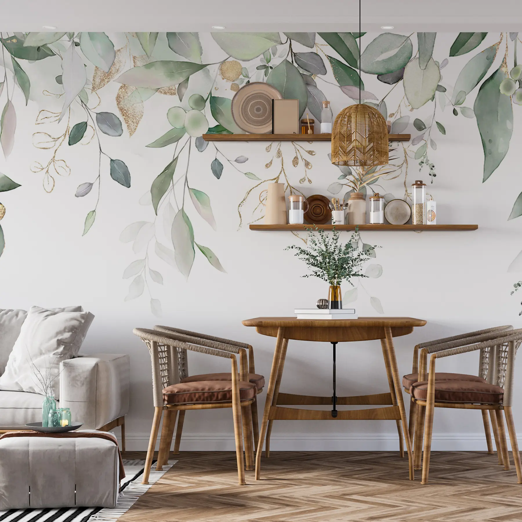 wall murals Hanging eucalyptus leaf on a white background u95506d2