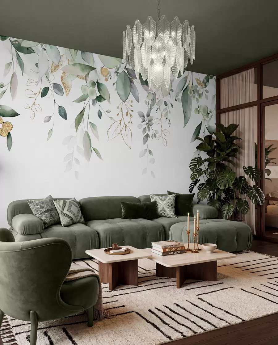 wall murals Hanging eucalyptus leaf on a white background u95506d2
