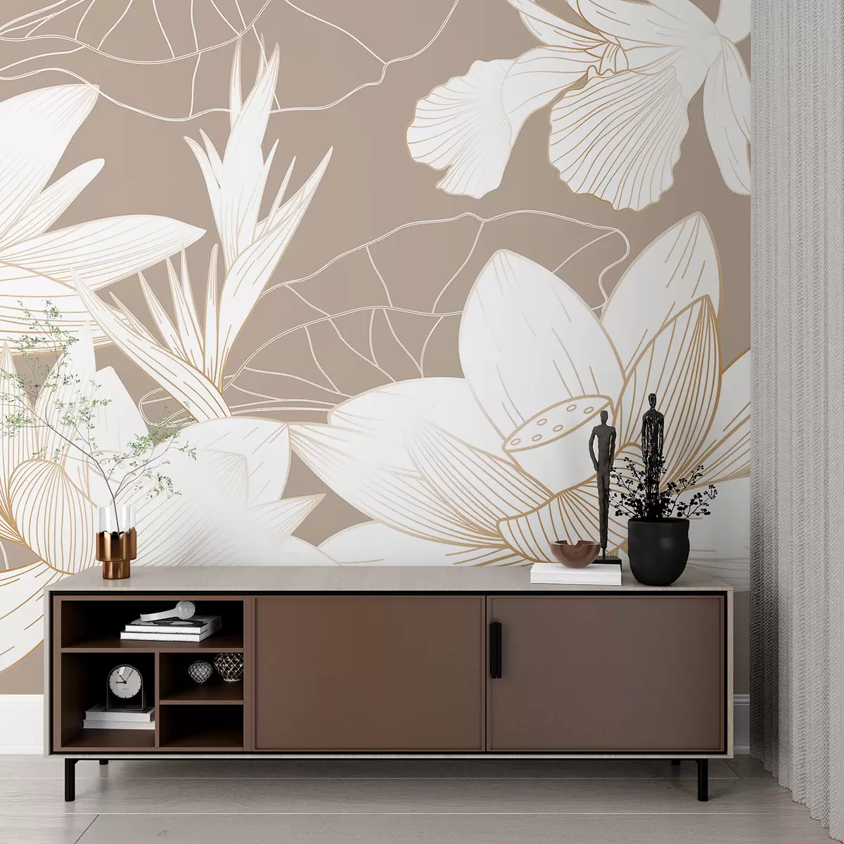 wall murals Tropical flowers beige background w00323v3