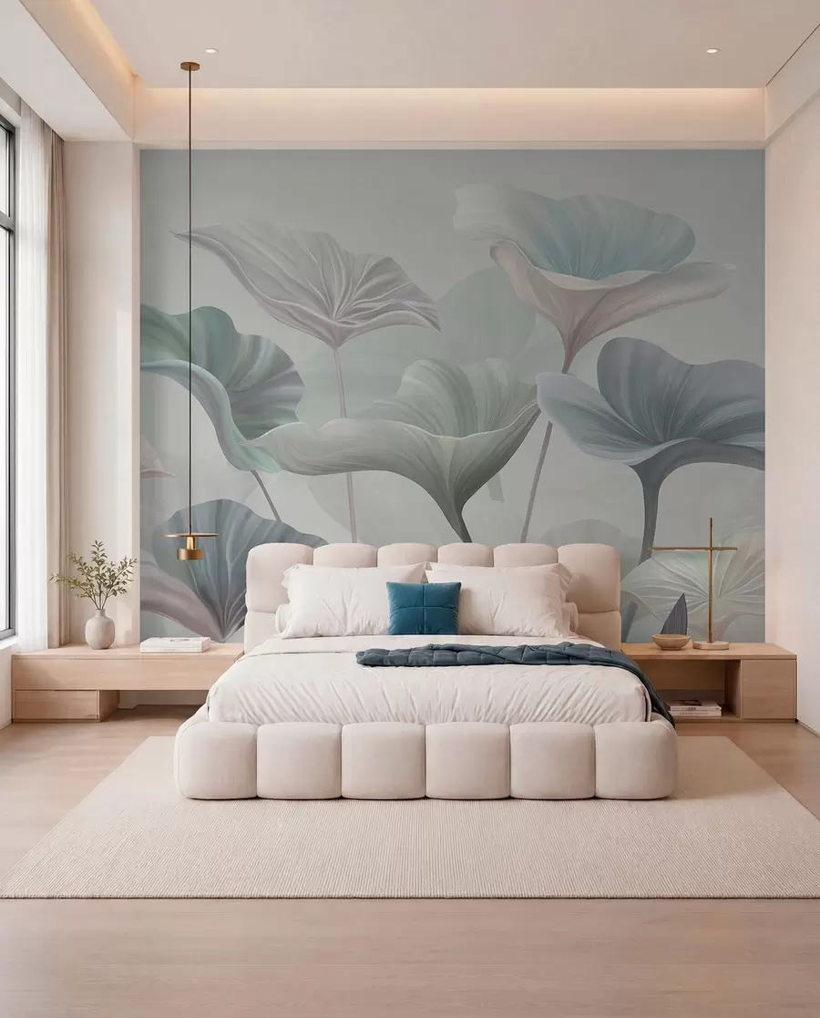wall murals Gorgeous large leaves in blue colour w00385v2