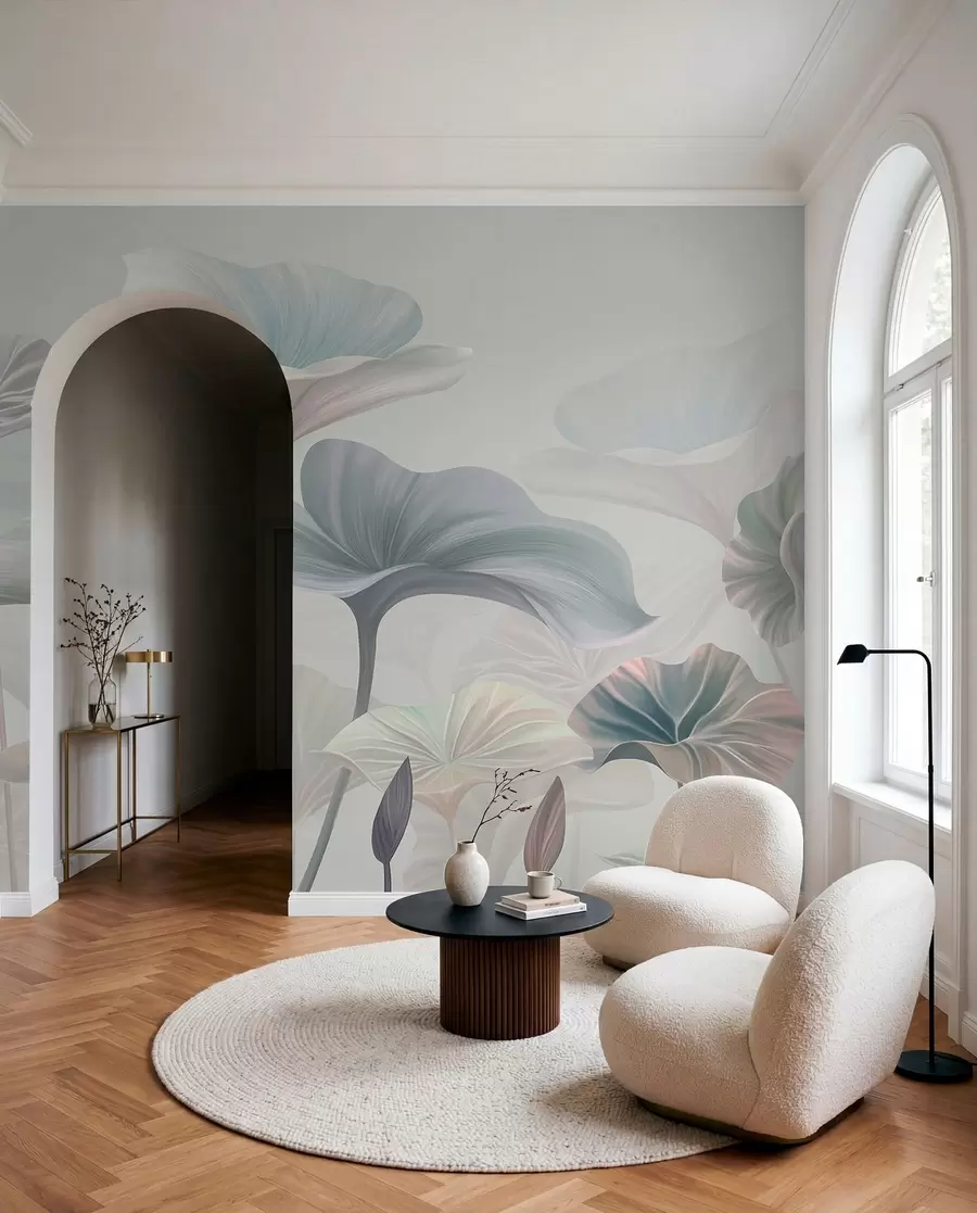 wall murals Gorgeous large leaves in blue colour w00385v2