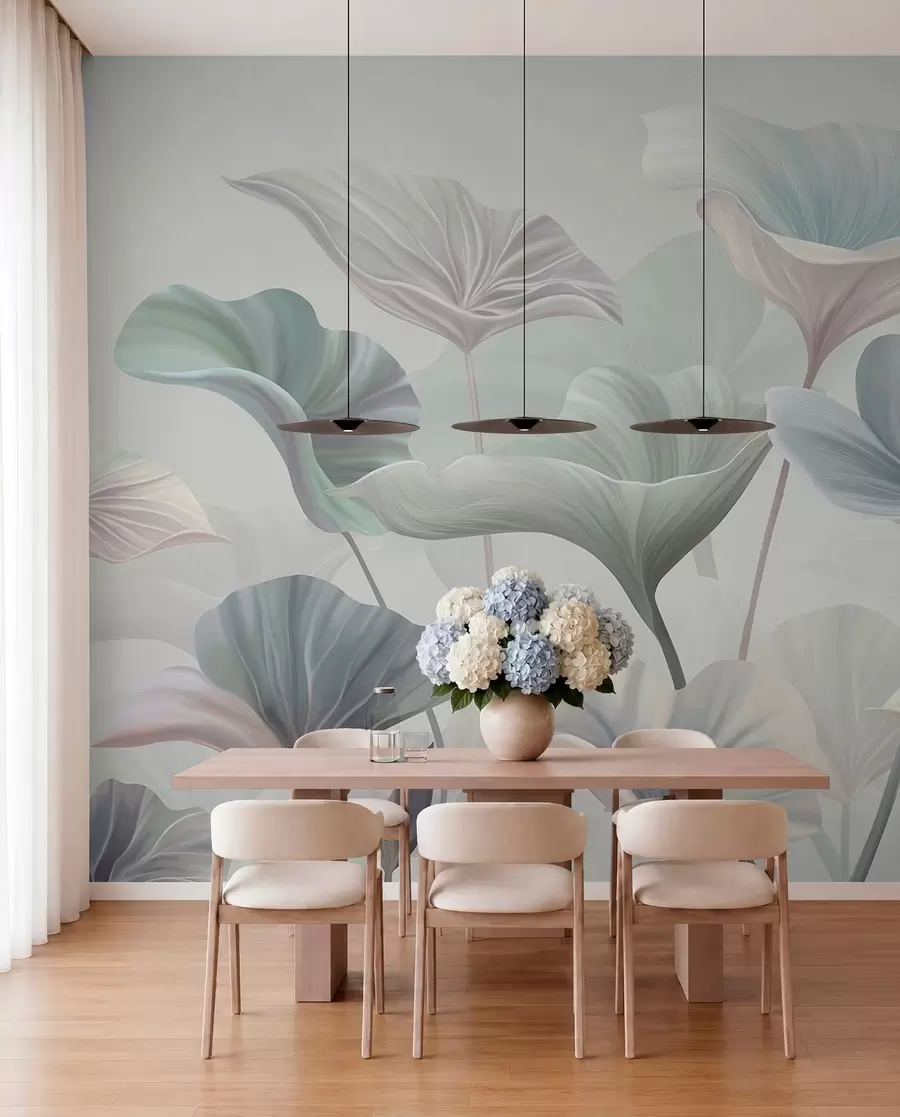 wall murals Gorgeous large leaves in blue colour w00385v2
