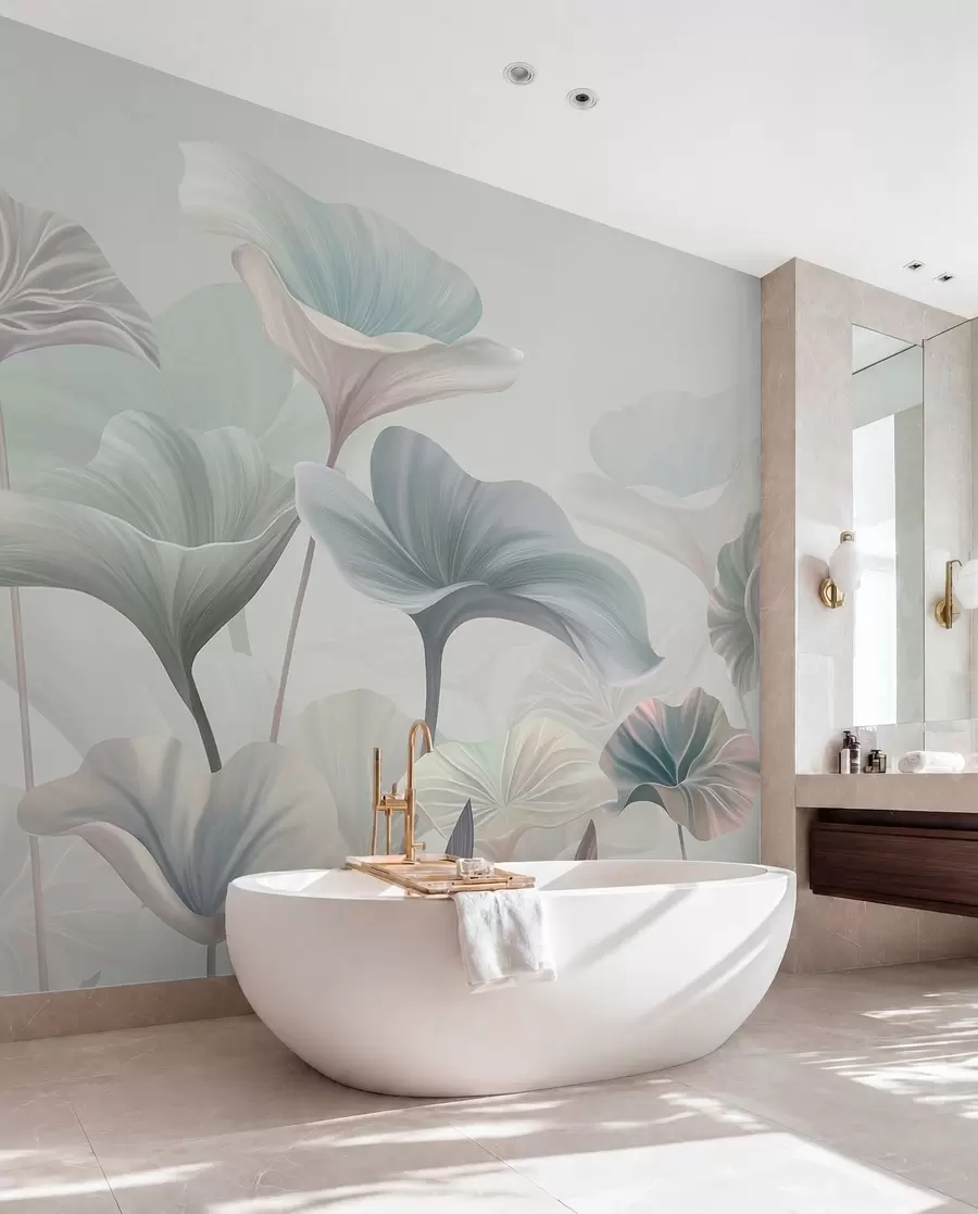 wall murals Gorgeous large leaves in blue colour w00385v2