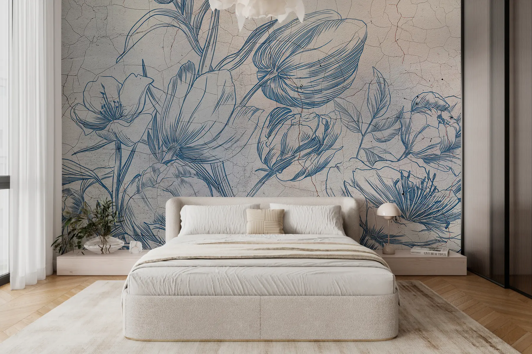 wall murals Graphics flowers drawing on the wall loft w00391