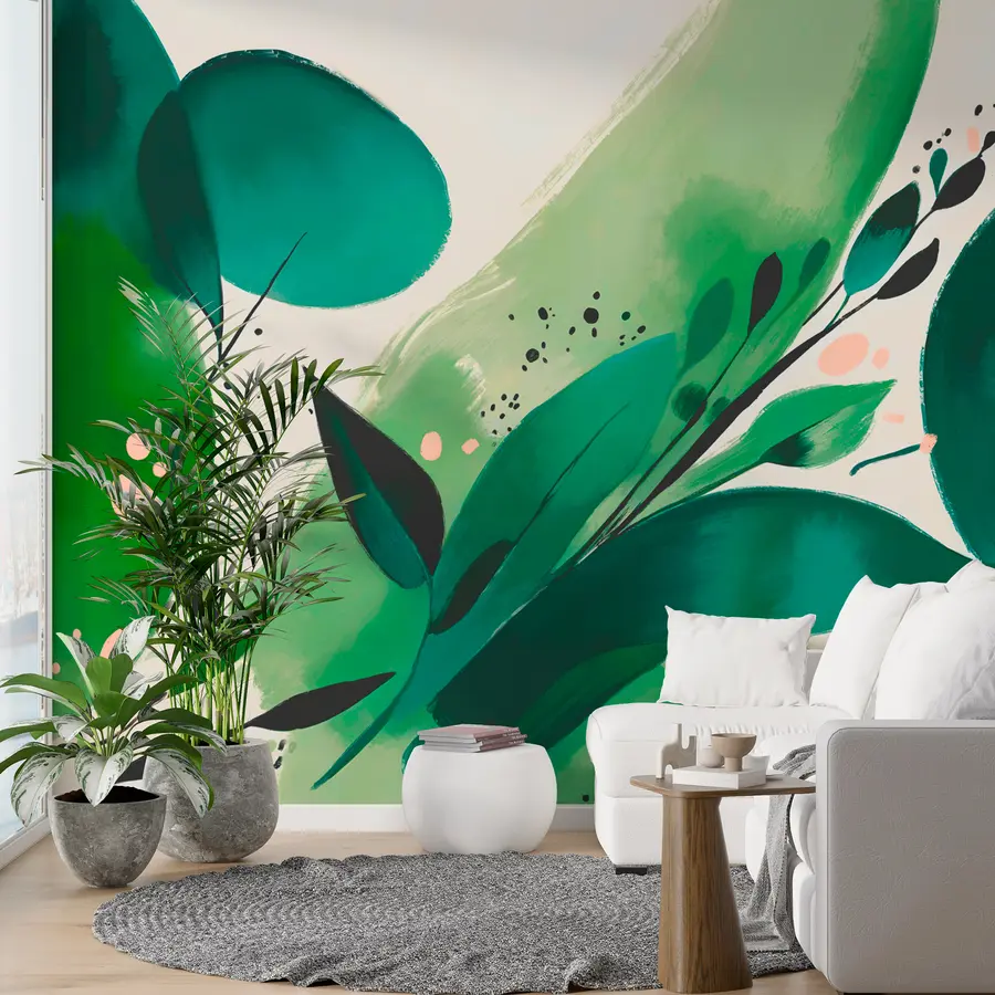 wall murals Abstract print floral motifs and leaves, minimalism w00394