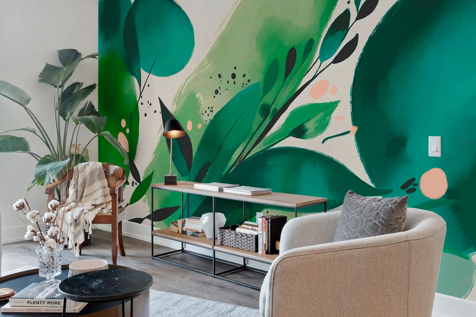 wall murals Abstract print floral motifs and leaves, minimalism w00394