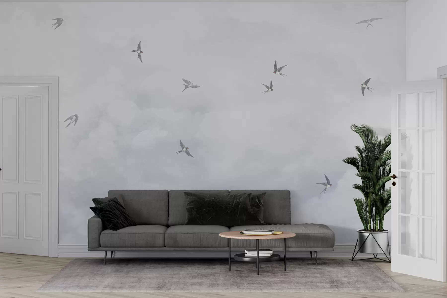 wall murals Blue sky with swallows w00526