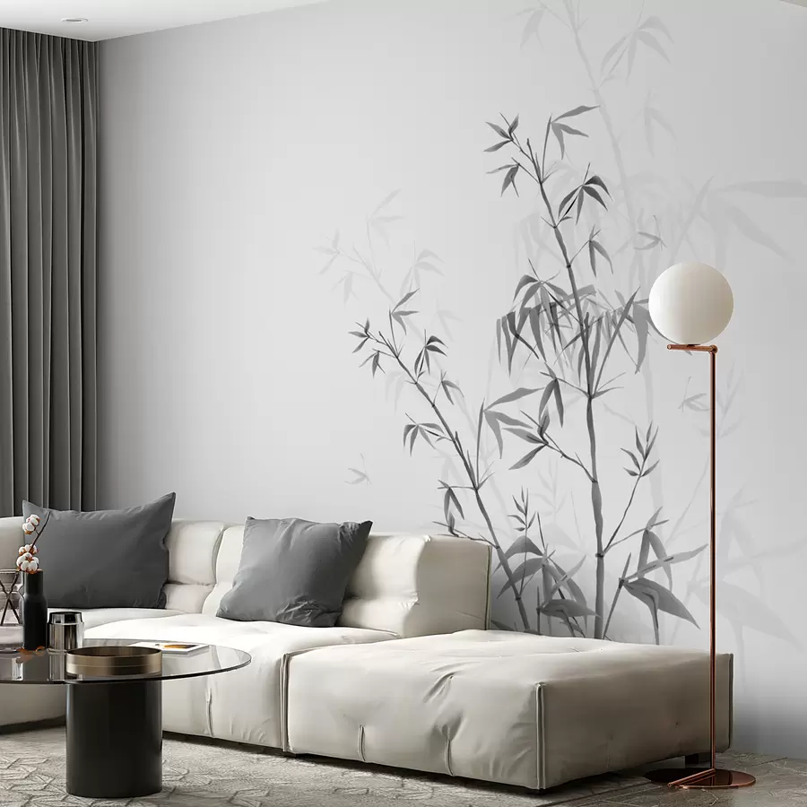 wall murals Minimalism style Japandi plant bamboo Chinoiserie gray color w00546v1