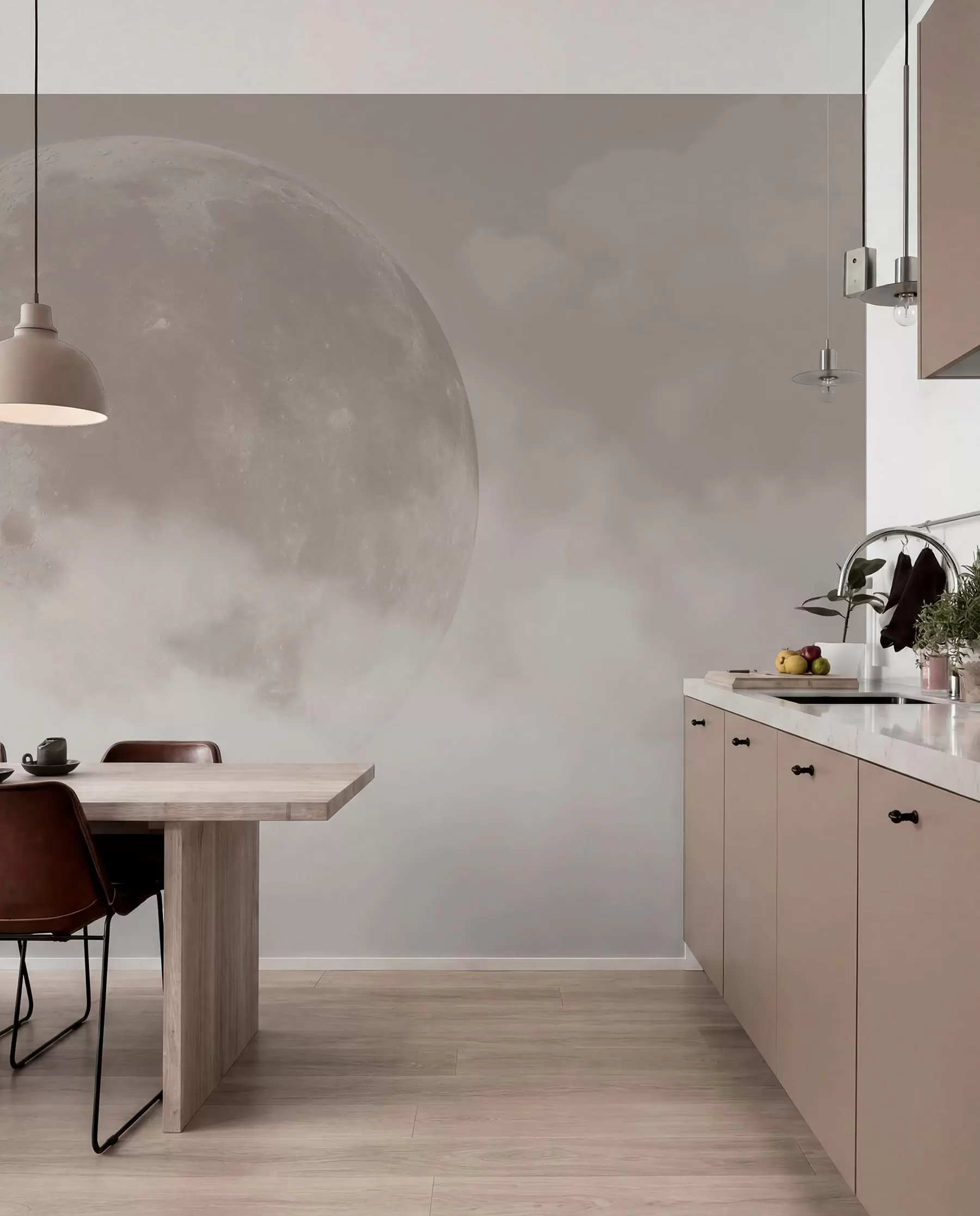 wall murals Big moon among the clouds of beige color loft style w00548