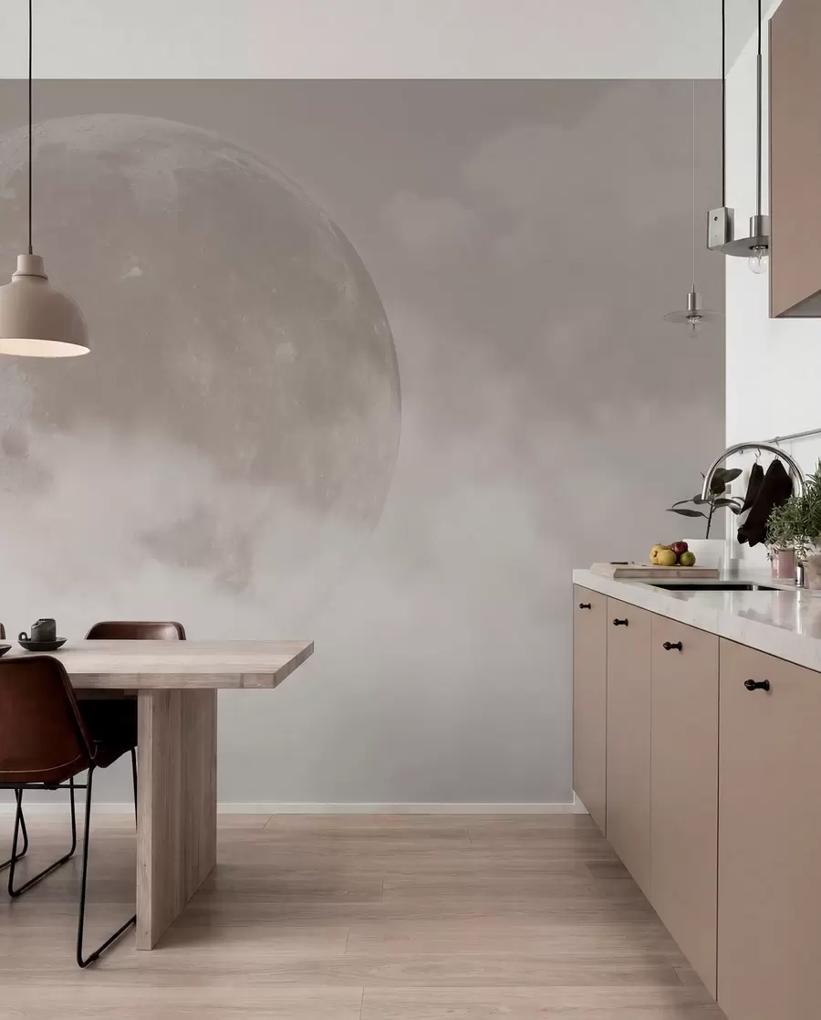 wall murals Big moon among the clouds of beige color loft style w00548