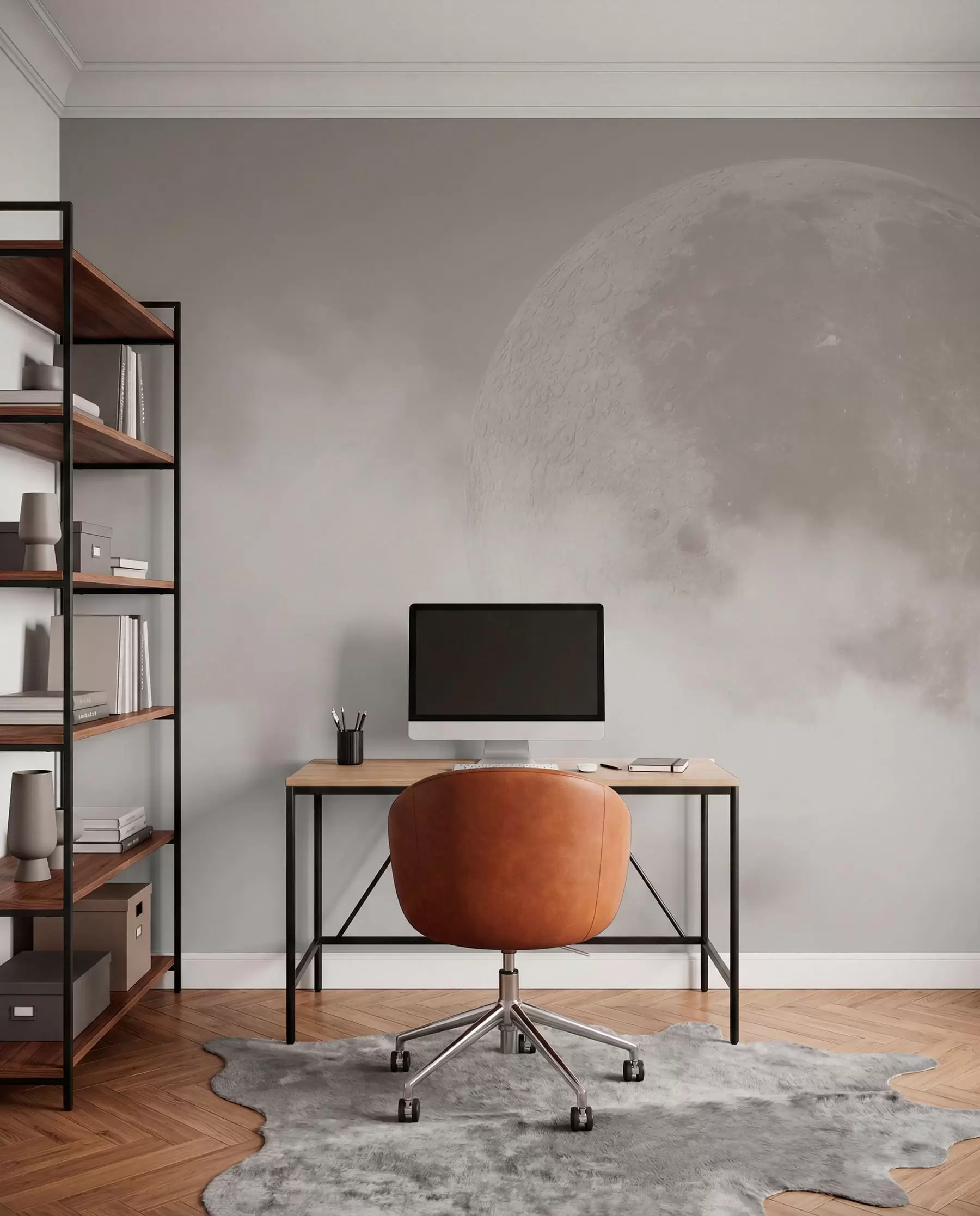 wall murals Big moon among the clouds of beige color loft style w00548